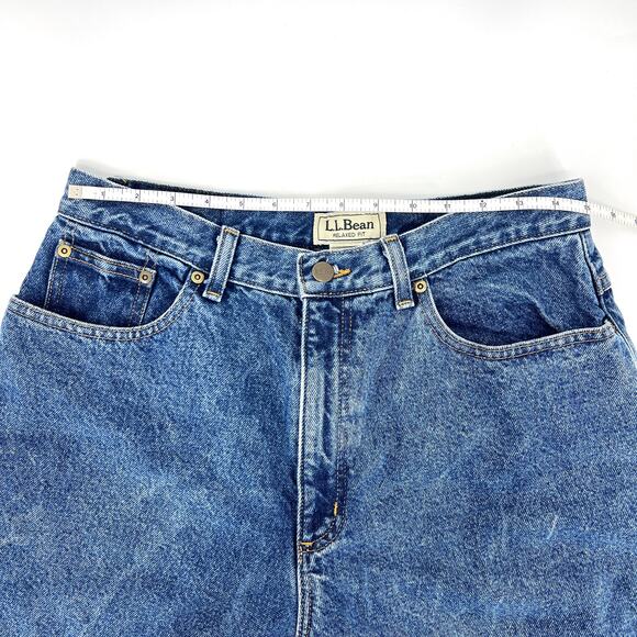 Vintage L.L. Bean Flannel Lined High Waisted Jeans Red Plaid Lining Size 14 M/T - Picture 3 of 8